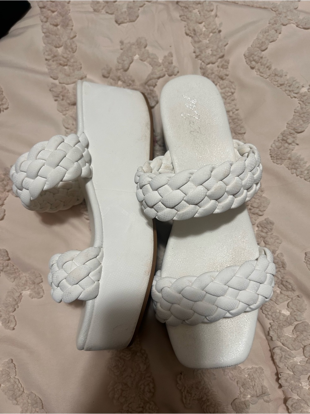 Matisse White Braided Double-Strap Platform Slides